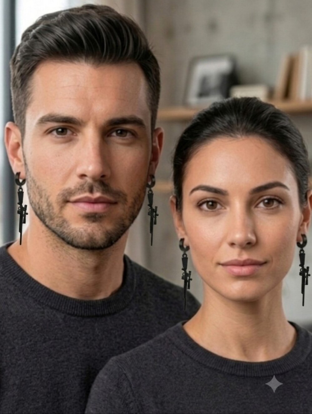 Mateo Black Hoop Earrings / Sniper Rifle Unisex Hoop Earrings. Length: 6.5 cm.​